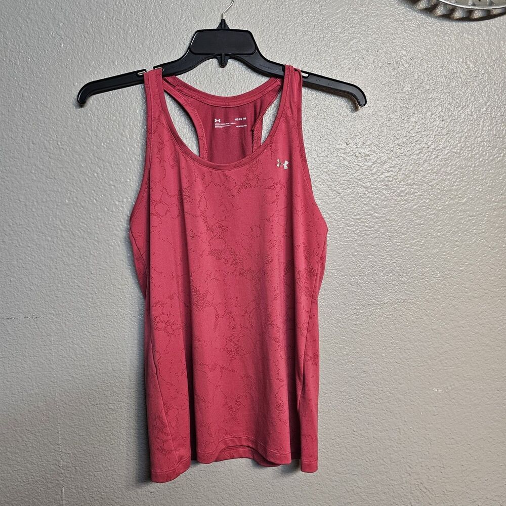 Under Armour HeatGear Red Floral Racerback Tank Top Womens Med Loose Workout F02
